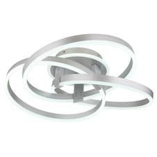 Stropní svítidlo, broušený hliník, kov šedý mat, akryl bílý mat, stmívatelné, několik úrovní pomocí nástěnného vypínače, paměť, noční světlo, dálkové ovládání, DxŠxV:60x57,5x20cm, LED 56W 230V, zdroj 688-649 6000K