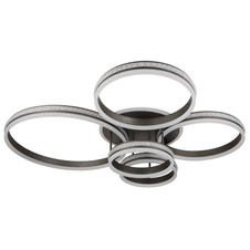 Stropní svítidlo, kov/hliník titan, akryl bílý, stmívatelné, několik úrovní pomocí nástěnného vypínače, paměť, dál.ovládání, DxŠxV:114x91x21,5cm, průměr kruhů: 2x30cm, 2x40cm,1x60cm, LED 120W 230V, zdroj 1265-12580lm, výstup 545-4900lm, CCT2700-6000K