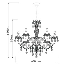 Závěsné svítidlo, kov, chrom, akrylové křišťály, Ø67cm, V:166cm, bez žárovek 6xE14, max. 40W 230V.