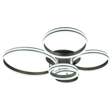 Stropní svítidlo, kov/hliník titan, akryl bílý, stmívatelné, několik úrovní pomocí nástěnného vypínače, paměť, dál.ovládání, DxŠxV:114x91x21,5cm, průměr kruhů: 2x30cm, 2x40cm,1x60cm, LED 120W 230V, zdroj 1265-12580lm, výstup 545-4900lm, CCT2700-6000K