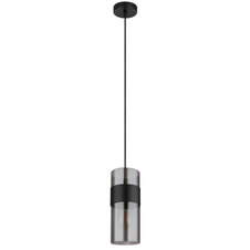 Závěsné svítidlo, kov černý matný, sklo kouřové barvy, textilní kabel černý, možnost zkrácení výšky, ø: 12cm, výška: 150cm, bez žárovky 1xE27, max. 60W 230V