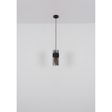 Závěsné svítidlo, kov černý matný, sklo kouřové barvy, textilní kabel černý, možnost zkrácení výšky, ø: 12cm, výška: 150cm, bez žárovky 1xE27, max. 60W 230V