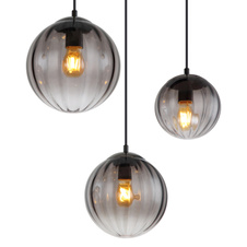 Závěsné svítidlo, kov černý matný, sklo kouřové barvy/čiré, kabel PVC černý, možnost zkrácení výšky, DxŠxV: 93x41x120cm, rozměry skel: 3x 17cm, 23cm, bez žárovek 6xE27, 60W 230V