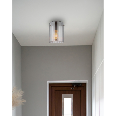 Stropní svítidlo, tmavě šedý kov, kouřové sklo s drážkami, ø: 18cm, výška: 23cm, bez žárovky 1xE27, max. 40W 230V
