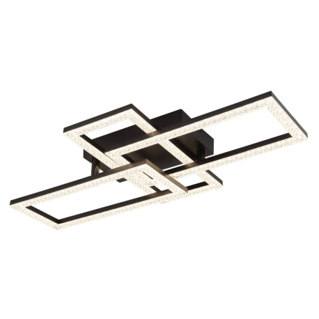 Stropní svítidlo, matný černý plast, čiré akrylové krystaly, otočné, DxŠxV:61,4x34x9,3cm, LED 24W 230V, zdroj 3050lm, výstup 1950lm, 4000K