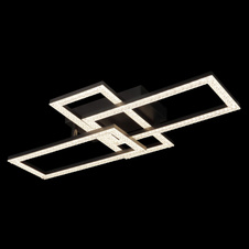 Stropní svítidlo, matný černý plast, čiré akrylové krystaly, otočné, DxŠxV:61,4x34x9,3cm, LED 24W 230V, zdroj 3050lm, výstup 1950lm, 4000K