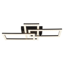 Stropní svítidlo, matný černý plast, čiré akrylové krystaly, otočné, DxŠxV:61,4x34x9,3cm, LED 24W 230V, zdroj 3050lm, výstup 1950lm, 4000K