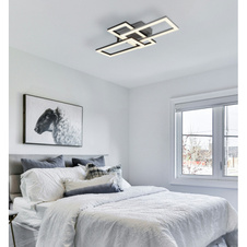 Stropní svítidlo, plast černý matný, šedý, akryl bílý, otočné, DxŠxV:61,4x34x9,3cm, LED 24W 230V, zdroj 3050lm, výstup 1800lm, 4000K