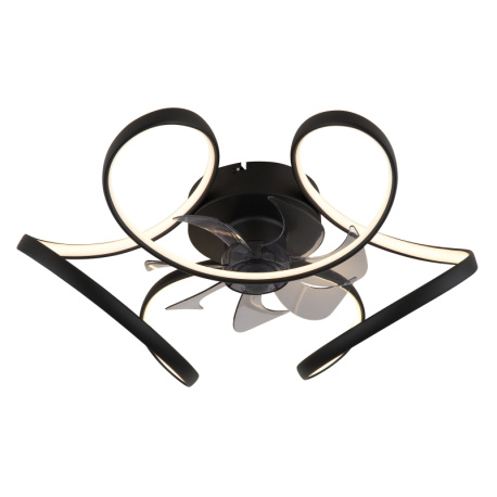 Stropní ventilátor, kov černý mat, akryl bílý, plast transparentní, stmívatelný, několik úrovní nástěnným vypínačem, paměť, časovač, dálkové ovládání, 25m², ø: 560mm V: 210mm, LED 30W 230V, zdroj 400-4000lm, výkon 220-2200lm, CCT3000-6000K