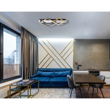 Stropní svítidlo, kov chrom, kov černý matný, broušený hliník zlaté barvy, plast bílý, DxŠxV:59x35,5x7cm, LED 24W 230V, zdroj 2700lm, výstup 1100lm, 3000K