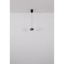 Závěsné svítidlo, černý matný kov, kouřové sklo, čirý akryl, černý PVC kabel, možnost zkrácení výšky, ø: 15cm, výška: 150cm, LED 6W 230V, zdroj 720lm, výstup 500lm, 4000K