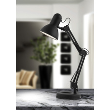 Stolní lampa, kov černý, plast, nastavitelné, vypínač, ŠxV: 40x59cm, bez žárovky 1xE27, max. 40W 230V.