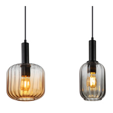 Závěsné svítidlo, kov černý matný, sklo, kabel PVC černý, možnost zkrácení výšky, různé tvary skel, 2x jantarové, 2x kouřové, DxŠxV: 127x30x150cm, kouřová ø: 30cm, ø:14cm, jantarová ø: 20cm a ø: 14cm, bez žárovek 4xE27, max. 60W 230V