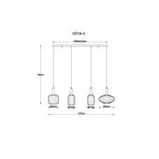 Závěsné svítidlo, kov černý matný, sklo, kabel PVC černý, možnost zkrácení výšky, různé tvary skel, 2x jantarové, 2x kouřové, DxŠxV: 127x30x150cm, kouřová ø: 30cm, ø:14cm, jantarová ø: 20cm a ø: 14cm, bez žárovek 4xE27, max. 60W 230V