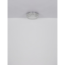 Stropní svítidlo, kov chrom, křišťály K5/čirý akryl, stmívatelné, několik úrovní nástěnným spínačem, paměť, dálkové ovládání, ø: 400mm V: 115mm, včetně LED 38W 230V, zdroj 633-5033lm, výkon 358-2818lm, CCT 2700-6000K