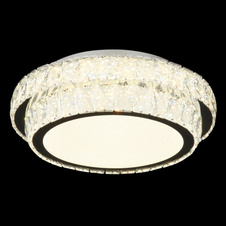 Stropní svítidlo, kov chrom, křišťály K5/čirý akryl, stmívatelné, několik úrovní nástěnným spínačem, paměť, dálkové ovládání, ø: 400mm V: 115mm, včetně LED 38W 230V, zdroj 633-5033lm, výkon 358-2818lm, CCT 2700-6000K