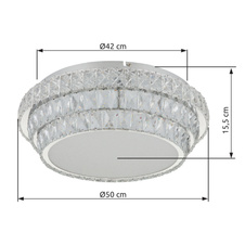 Stropní svítidlo, kov chrom, křišťály K5/čirý akryl, stmívatelné, několik úrovní nástěnným spínačem, paměť, dálkové ovládání, ø: 500 mm, V: 155 mm, LED 48 W 230 V, zdroj 680-5962 lm, výkon 380-3400 lm, CCT 2700-6000K