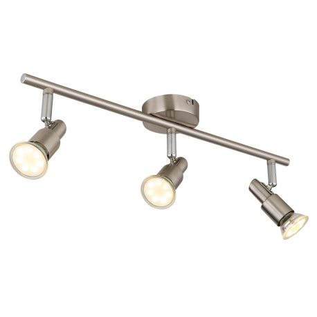 Stropní svítidlo, kov nikl matný, kov chrom, DxŠxV:47x8x11cm, včetně žárovky 3xGU10 LED 3W 230V, zdroj 250lm, výstup 250lm, 3000K