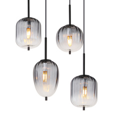 Závěsné svítidlo, kov černý matný, sklo kouřová barva/čiré, kabel PVC černý, možnost zkrácení výšky, DxŠxV: 103x33x120cm, rozměry skel: 2x 16cm, 4x 16,5cm, 2x 18,5cm, bez žárovek 8xE14, max. 40W 230V