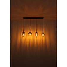 Závěsné svítidlo, kov černý matný, sklo kouřová barva/čiré, kabel PVC černý, možnost zkrácení výšky, DxŠxV: 103x33x120cm, rozměry skel: 2x 16cm, 4x 16,5cm, 2x 18,5cm, bez žárovek 8xE14, max. 40W 230V
