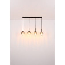Závěsné svítidlo, kov černý matný, sklo kouřová barva/čiré, kabel PVC černý, možnost zkrácení výšky, DxŠxV: 103x33x120cm, rozměry skel: 2x 16cm, 4x 16,5cm, 2x 18,5cm, bez žárovek 8xE14, max. 40W 230V