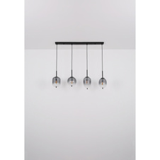 Závěsné svítidlo, kov černý matný, sklo kouřová barva/čiré, kabel PVC černý, možnost zkrácení výšky, DxŠxV: 103x33x120cm, rozměry skel: 2x 16cm, 4x 16,5cm, 2x 18,5cm, bez žárovek 8xE14, max. 40W 230V