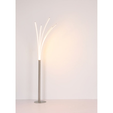 Stojací lampa, kov matný nikl, plast bílý, chrom, černý PVC kabel, dotykový stmívač, 3-stupňový stmívač: 100-60-20%, DxŠxV:56x60x187cm, délka kabelu 180cm, LED 36W 230V, zdroj 4120lm, výstup 1350lm, 3000K