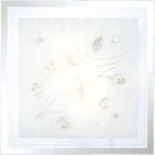 Stropní svítidlo, chrom, sklo opál, K5 křišťály průhledné, DxŠxV: 34x34x9cm, bez žárovek 2xE27, max. ILLU 40W 230V.