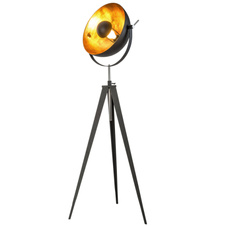 Stojací lampa, kov černý matný, zlaté barvy, otočné stínidlo, výškově nastavitelná 148-168cm, Ø:63,5cm, V:168cm, bez žárovky 1xE27, max. 40W 230V