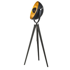 Stojací lampa, kov černý matný, zlaté barvy, otočné stínidlo, výškově nastavitelná 148-168cm, Ø:63,5cm, V:168cm, bez žárovky 1xE27, max. 40W 230V