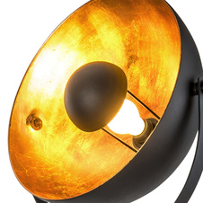 Stojací lampa, kov černý matný, zlaté barvy, otočné stínidlo, výškově nastavitelná 148-168cm, Ø:63,5cm, V:168cm, bez žárovky 1xE27, max. 40W 230V