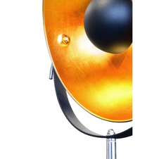 Stojací lampa, kov černý matný, zlaté barvy, otočné stínidlo, výškově nastavitelná 148-168cm, Ø:63,5cm, V:168cm, bez žárovky 1xE27, max. 40W 230V