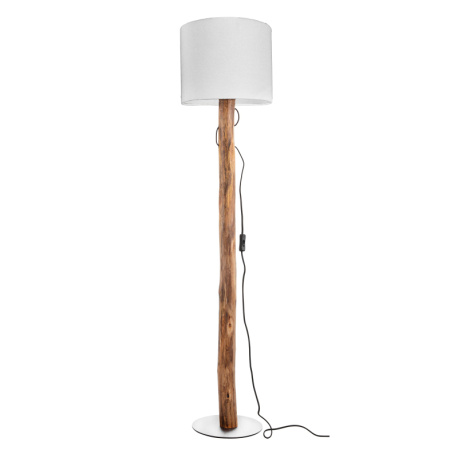 Stojací lampa, přírodní barva dřeva, kov, bílý textil, kolébkový vypínač na kabelu, eukalyptové dřevo, přirozeně pěstované, Ø:30cm, V:140cm, bez žárovky 1xE27, max. 40W 230V