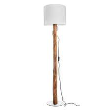 Stojací lampa, přírodní barva dřeva, kov, bílý textil, kolébkový vypínač na kabelu, eukalyptové dřevo, přírodně pěstované, ø: 300mm, V: 1400mm, bez žárovky 1xE27, max. 40W 230V