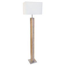 Stojací lampa, imitace dřeva MDF, kovový dub, textilní béžová, tlačítkový vypínač, stmívatelná, samostatně vypínatelná/stmívatelná, DxŠxVxH: 400x270x1500mm, včetně LED 17W 230V, výkon 1900lm, 3000K, bez žárovky 1xE27, max. 40W 230V