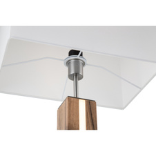 Stojací lampa, imitace dřeva MDF, kovový dub, textilní béžová, tlačítkový vypínač, stmívatelná, samostatně vypínatelná/stmívatelná, DxŠxVxH: 400x270x1500mm, včetně LED 17W 230V, výkon 1900lm, 3000K, bez žárovky 1xE27, max. 40W 230V