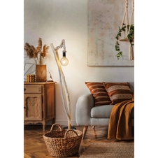 Stojací lampa, dřevo hnědé, nožní vypínač na kabelu, DxŠxV:51x25x150cm, bez žárovky 1xE27,max. 40W 230V