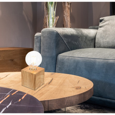 Stolní lampa, dřevo světlý dub, DxŠxV:10x10x10cm, bez žárovky 1xE27, max. 40W 230V