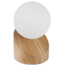 Stolní lampa, kov imitace dřeva, sklo bílé, DxŠxV:10x10x16cm, dotykové zapínání/vypínání, včetně žárovky 1xG9 LED 3W 230V, výstup 330lm, 3000K