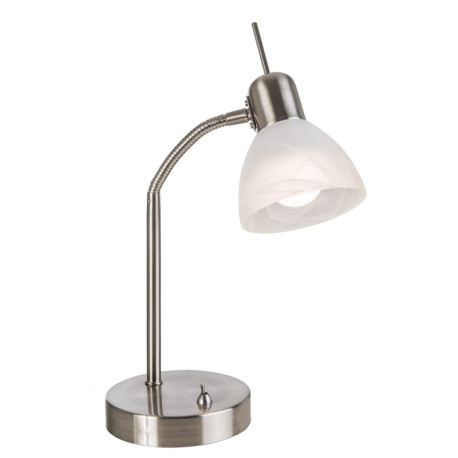 Stolní lampa, kov nikl matný, flexo, DxV:20x30cm, včetně žárovky 1xE14 LED 5W 230V, výstup 430lm, 3000K