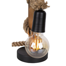 Stolní lampa, dřevo přírodní barvy, černý kov, konopí, eukalyptové dřevo, přirozeně pěstované, Ø:15cm, V:40cm, bez žárovky 1xE27,max. 10W 230V