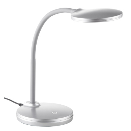 Stolní lampa, matný plast stříbrné barvy, matné křišťálové sklo, černý PVC kabel, otočný vypínač, DxŠxV:18x13x35cm, včetně LED 4W 230V, výstup 300lm, 3000K