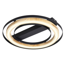 Stropní svítidlo, kov černý matný, bambus přírodní barva, stmívatelné, několik úrovní pomocí nástěnného spínače, Ø:46cm, V:6cm, LED 21W 230V, výstup 2600lm, 3000K