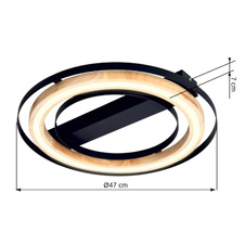 Stropní svítidlo, kov černý matný, bambus přírodní barva, stmívatelné, několik úrovní pomocí nástěnného spínače, Ø:46cm, V:6cm, LED 21W 230V, výstup 2600lm, 3000K