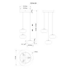 Závěsné svítidlo, kov černý matný, sklo kouřové barvy, kabel černý, ø: 49cm, výška: 150cm, nastavitelná výška od 80 do 150cm, LED 18W 230V, zdroj 1890lm, výstup 1200lm, 3000K