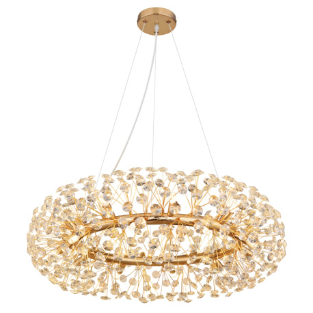 Závěsné svítidlo, kov zlaté barvy, krystaly K9 čiré, kabel PVC transparentní, Ø:80cm, V:150cm, včetně žárovek 20xG9 LED 3,5 W 230 V, zdroj 350 lm, výstup 350 lm, 3000 K, LED žárovky 10676