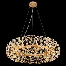 Závěsné svítidlo, kov zlaté barvy, krystaly K9 čiré, kabel PVC transparentní, Ø:80cm, V:150cm, včetně žárovek 20xG9 LED 3,5 W 230 V, zdroj 350 lm, výstup 350 lm, 3000 K, LED žárovky 10676