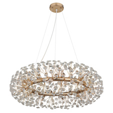 Závěsné svítidlo, kov zlaté barvy, krystaly K9 čiré, kabel PVC transparentní, Ø:80cm, V:150cm, včetně žárovek 20xG9 LED 3,5 W 230 V, zdroj 350 lm, výstup 350 lm, 3000 K, LED žárovky 10676