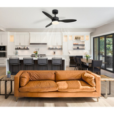 Stropní ventilátor, kov černý, plast bílý/černý, stmívatelný, více úrovní nástěnným vypínačem, paměť, časovač, dálkové ovládání, 15m², ø: 1060mm, V: 405mm, včetně LED 20W 230V, zdroj 260-1650lm, výkon 170-800lm, CCT 2700-6500K