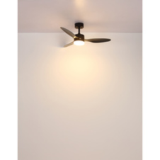 Stropní ventilátor, kov černý, plast bílý/černý, stmívatelný, více úrovní nástěnným vypínačem, paměť, časovač, dálkové ovládání, 15m², ø: 1060mm, V: 405mm, včetně LED 20W 230V, zdroj 260-1650lm, výkon 170-800lm, CCT 2700-6500K